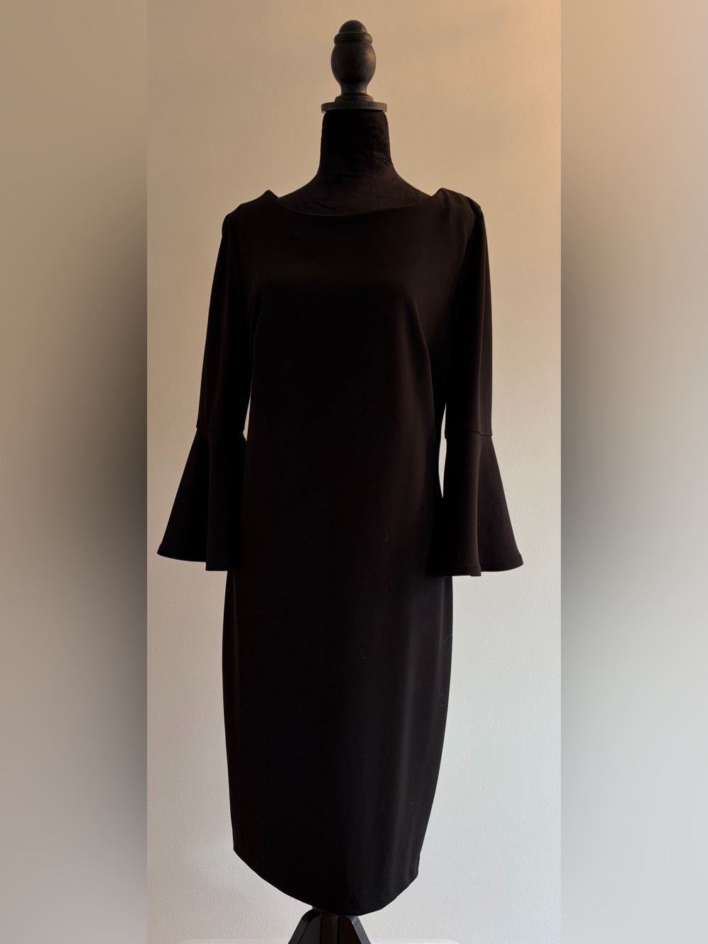 Calvin Klein Black Dress with Ruffle Sleeves and Gold Zipper - Size 12